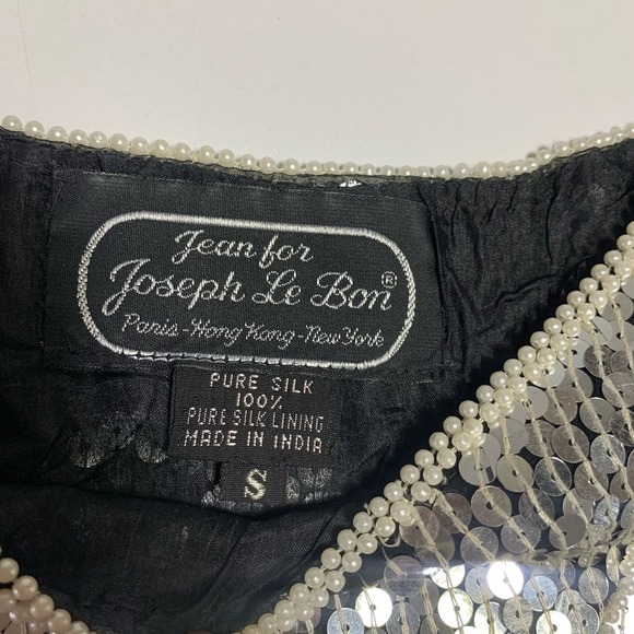 Vintage 80s Jean for Joseph Le Bon Sequin Beaded Silk Blouse Small Silver Black - Picture 10 of 11
